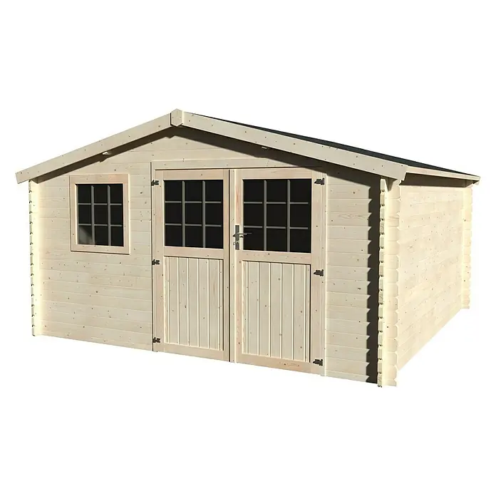 Décor et Jardin Caseta de jardín Vallauris - Medidas ext. (An x Pr): 414 x 403 cm, Espesor de pared: 34 mm, Natural - Caseta de jardín de madera clara con doble puerta y ventana, que proporciona almacenamiento adicional y luz en el jardín.