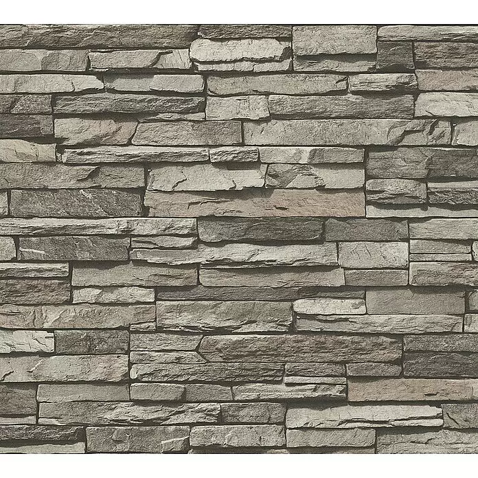 A.S. Création Elements Vliestapete Bruchsteinmauer - Grau/Creme, Steinoptik, 10,05 x 0,53 m - Graues gestapeltes Steinmuster, das natürliche Steinblöcke in verschiedenen Farbtönen und Texturen imitiert.