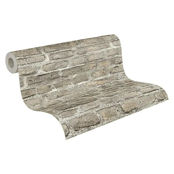A.S. Création Elements Vliestapete Backsteinmauer - Beige/Grau, Steinoptik, 10,05 x 0,53 m - Eine Rolle stilvoller Tapete mit einem realistischen Backsteinmuster für eine moderne Raumgestaltung.