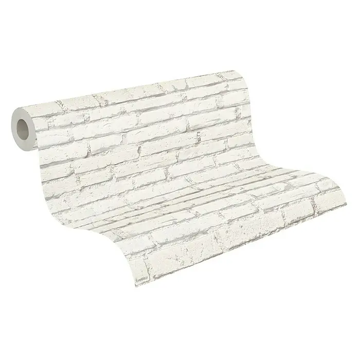A.S. Création Elements Vliestapete - Weiß/Grau, Steinoptik, 10,05 x 0,53 m - Rolle Tapete mit weißem Backsteindesign für eine moderne und stilvolle Wandgestaltung im Innenbereich.