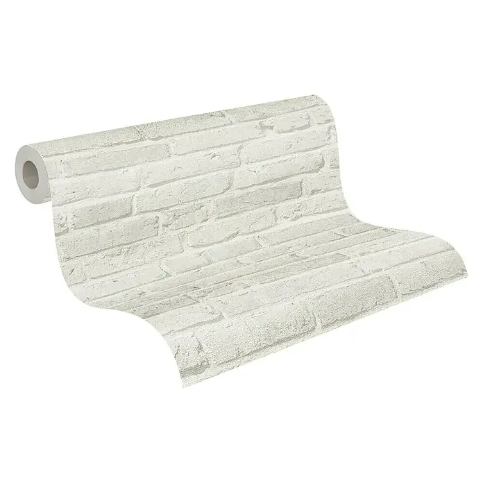 A.S. Création Elements Vliestapete Backsteinmauer II - Hellgrau, Steinoptik, 10,05 x 0,53 m - Eine Rolle weißer Ziegelmuster-Tapete, ideal für die Dekoration und Gestaltung von Innenräumen. Schafft eine rustikale und moderne Atmosphäre.