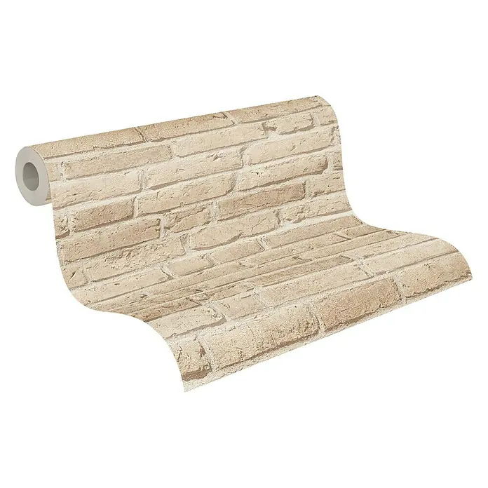 A.S. Création Elements Vliestapete Backsteinmauer II - Beige/Creme, Steinoptik, 10,05 x 0,53 m - Rolle Tapete mit einem beigen Backsteinmuster, das jedem Raum einen Hauch von rustikalem Charme verleiht und eine einladende Atmosphäre schafft.