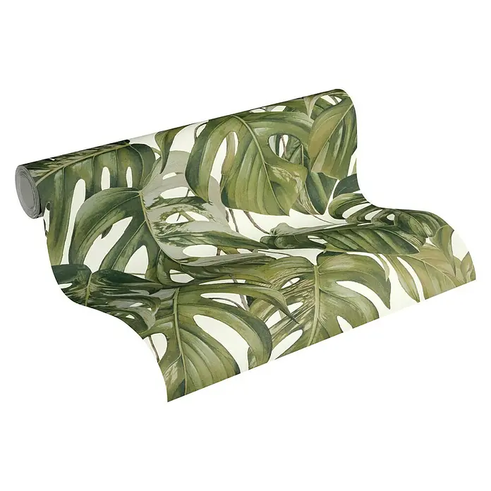 A.S. Création Michalsky Vliestapete - Grün, Floral, 10,05 x 0,53 m - Eine Rolle Dekowallpaper mit grünem Monstera-Blatt-Muster. Ein stilvolles, tropisches Design für eine lebendige und natürliche Atmosphäre.