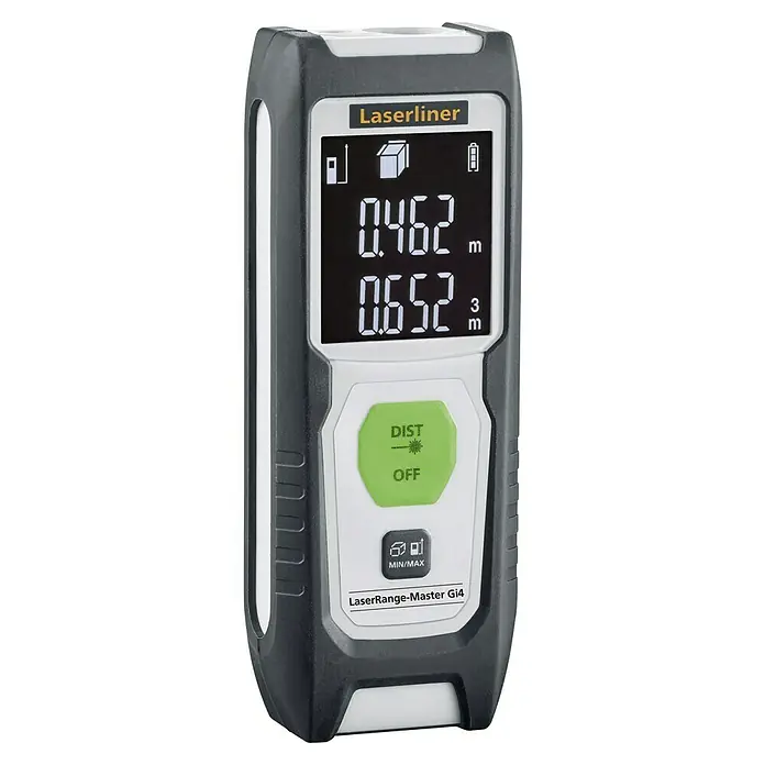 Laserliner Laserentfernungsmesser LaserRange-Master Gi4 - Messbereich: 0,3 - 40 m, Mit Tasche - Nahaufnahme eines Laserliner LaserRange-Master Gi4, einem präzisen Entfernungsmesser für professionelle Anwendungen.