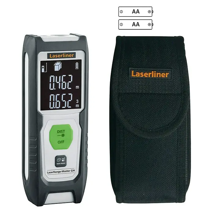 Laserliner Laserentfernungsmesser LaserRange-Master Gi4 - Messbereich: 0,3 - 40 m, Mit Tasche - Das Laserliner LaserRange-Master Gi4 mit Tasche und Batterien. Ein präzises Werkzeug zur Entfernungsmessung im Innenbereich für Handwerker und Heimwerker.