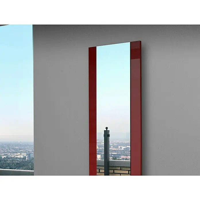 Szagato Designheizkörper Singapur - B x H: 470 x 1.200 mm, Wärmeleistung bei Vorlauftemperatur von 75 °C (D: 50): 799 W, Rot, Ohne Handtuchhalter - Stilvoller Spiegel mit rotem Rahmen, der ein modernes Ambiente in jeden Raum bringt und die Aussicht perfekt einfängt.