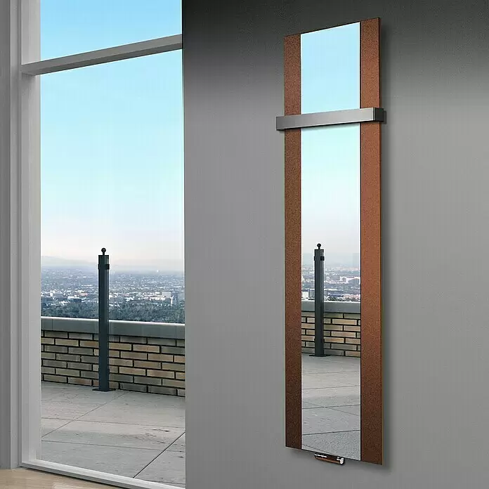 Szagato Designheizkörper Singapur - B x H: 470 x 1.800 mm, Braun, Silber, Mit 1 Handtuchhalter (50 mm) - Stimmungsaufnahme