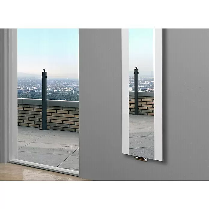 Szagato Designheizkörper Singapur - B x H: 470 x 1.800 mm, Weiß, Mit 2 Handtuchhalter (15 mm) - Stimmungsaufnahme