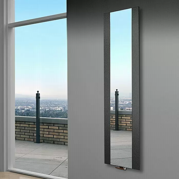 Szagato Designheizkörper Singapur - B x H: 470 x 1.800 mm, Moonstone-Grau, Ohne Handtuchhalter - Stimmungsaufnahme