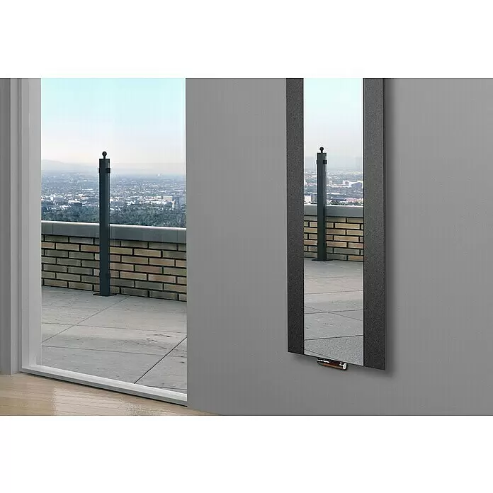 Szagato Designheizkörper Singapur - B x H: 470 x 1.800 mm, Moonstone-Grau, Mit 1 Handtuchhalter (15 mm) - Stimmungsaufnahme