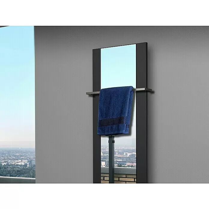 Szagato Designheizkörper Singapur - B x H: 470 x 1.200 mm, Wärmeleistung bei Vorlauftemperatur von 75 °C (D: 50): 799 W, Schwarz, Mit 1 Handtuchhalter (15 mm) - Stimmungsaufnahme