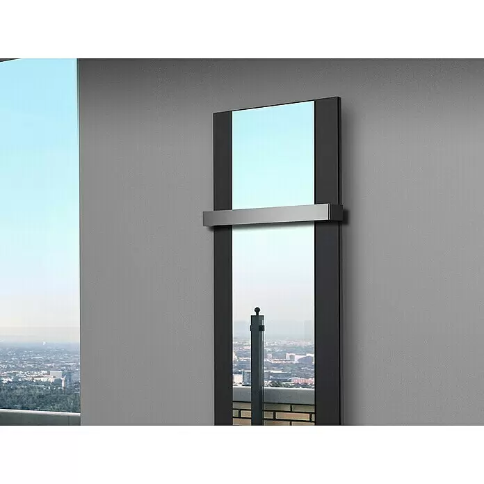 Szagato Designheizkörper Singapur - B x H: 470 x 1.200 mm, Wärmeleistung bei Vorlauftemperatur von 75 °C (D: 50): 799 W, Schwarz, Mit 1 Handtuchhalter (50 mm) - Stimmungsaufnahme