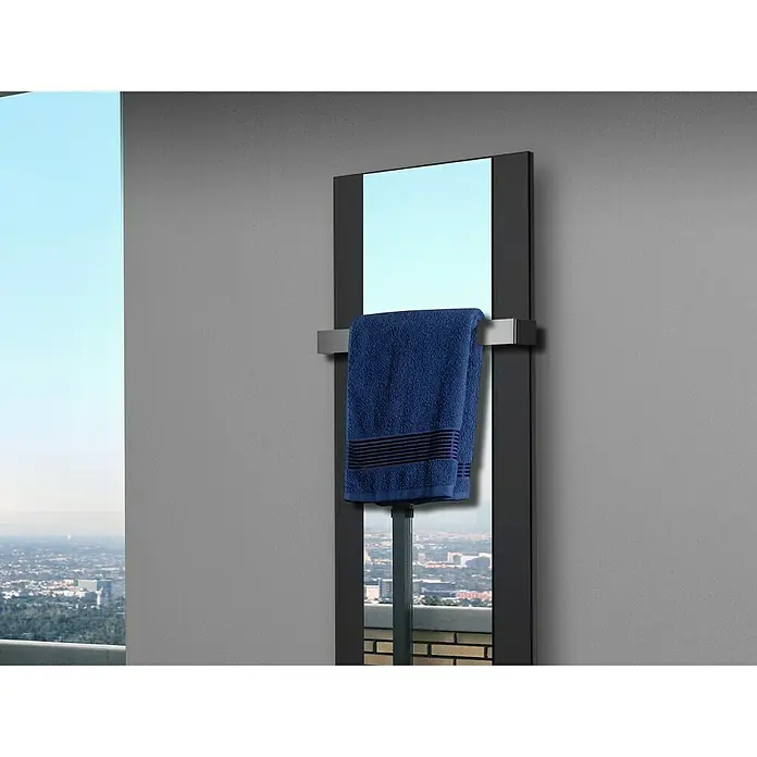 Szagato Designheizkörper Singapur - B x H: 470 x 1.200 mm, Wärmeleistung bei Vorlauftemperatur von 75 °C (D: 50): 799 W, Schwarz, Mit 1 Handtuchhalter (50 mm) - Elegantes Handtuch auf einem modernen Handtuchwärmer. Ein luxuriöses Badaccessoire, das Funktionalität und Stil vereint.