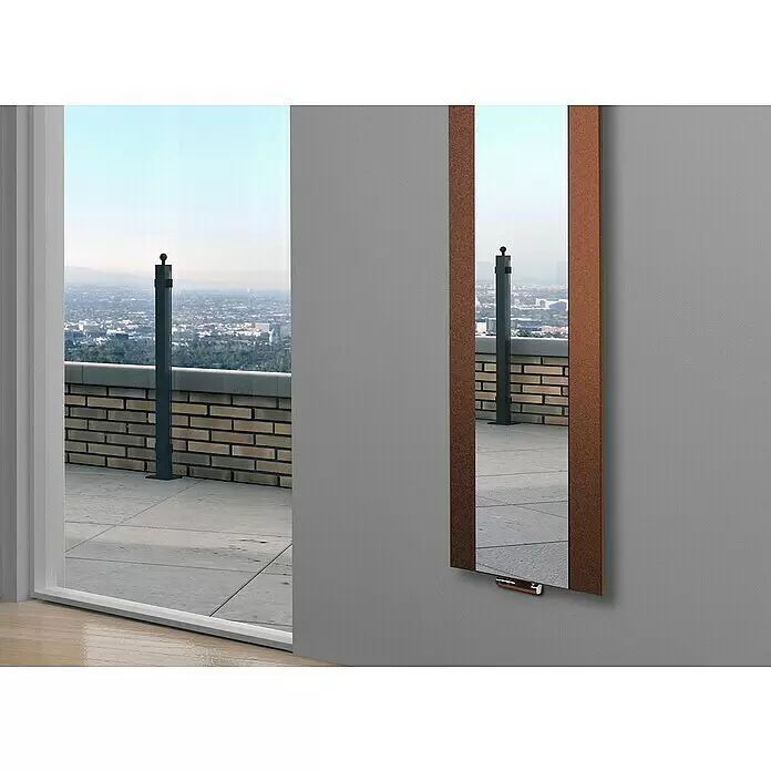Szagato Designheizkörper Singapur - B x H: 470 x 1.800 mm, Braun, Silber, Mit 2 Handtuchhalter (15 mm) - Stimmungsaufnahme