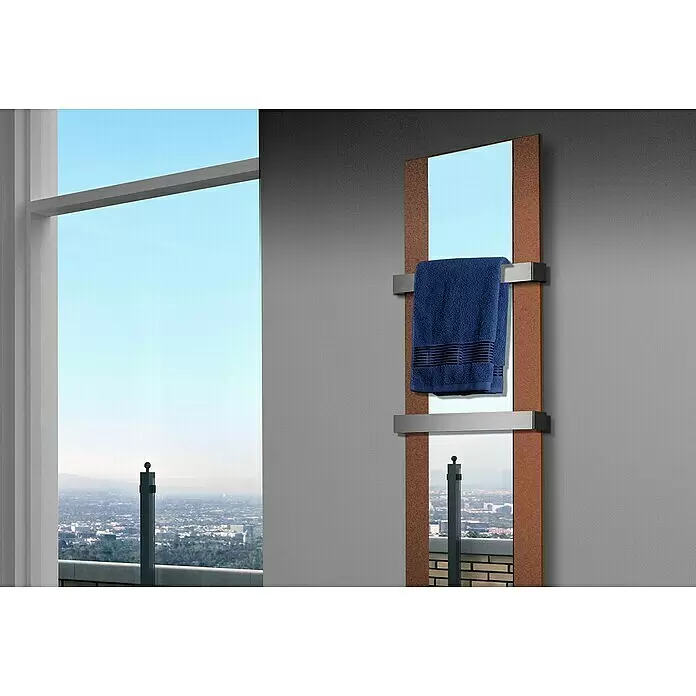 Szagato Designheizkörper Singapur - B x H: 470 x 1.800 mm, Braun, Silber, Mit 2 Handtuchhalter (50 mm) - Stimmungsaufnahme