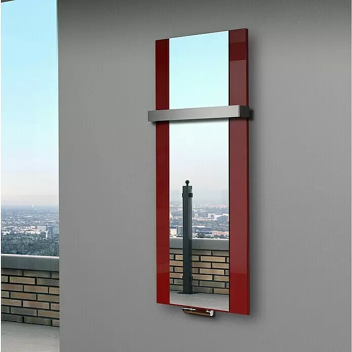 Szagato Designheizkörper Singapur - B x H: 470 x 1.200 mm, Wärmeleistung bei Vorlauftemperatur von 75 °C (D: 50): 799 W, Rot, Mit 1 Handtuchhalter (50 mm) - Stimmungsaufnahme