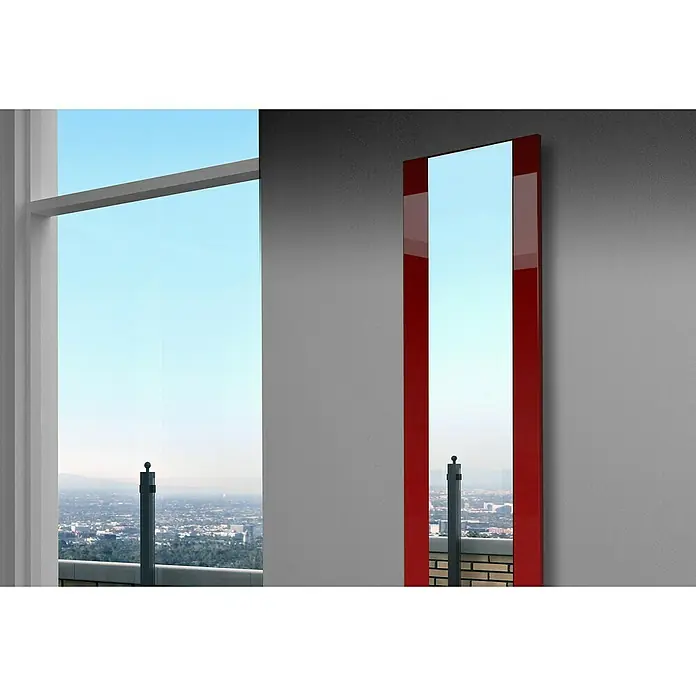 Szagato Designheizkörper Singapur - B x H: 470 x 1.800 mm, Rot, Ohne Handtuchhalter - Modernes Design: Ein hochformatiger Spiegel mit rotem Rahmen, der Eleganz und Stil in jeden Raum bringt. Perfekt als dekoratives Element.