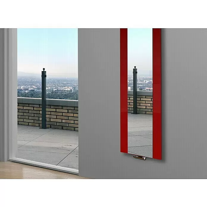 Szagato Designheizkörper Singapur - B x H: 470 x 1.800 mm, Rot, Mit 2 Handtuchhalter (15 mm) - Stimmungsaufnahme