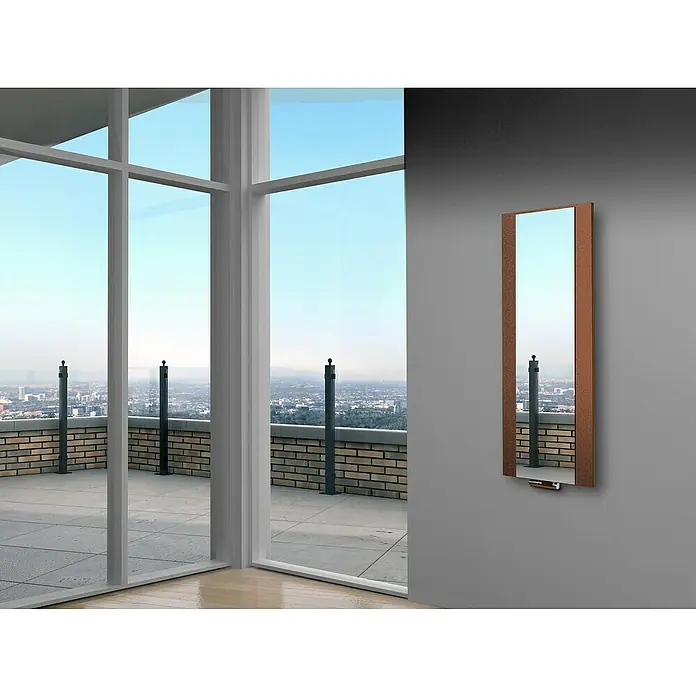 Szagato Designheizkörper Singapur - B x H: 470 x 1.200 mm, Wärmeleistung bei Vorlauftemperatur von 75 °C (D: 50): 799 W, Braun, Silber, Ohne Handtuchhalter - Elegantes Wandspiegel-Design mit schlankem Rahmen, das modernes Flair in jeden Raum bringt und die natürliche Beleuchtung optimiert.