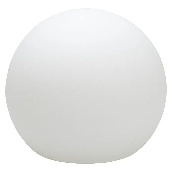 New Garden Solar-Dekoleuchte Buly - Durchmesser: 30 cm, IP65 - Ein sphärisches, mattweißes Objekt vor schwarzem Hintergrund. Perfekt als minimalistische Dekorationsleuchte oder stilvolles Designelement.