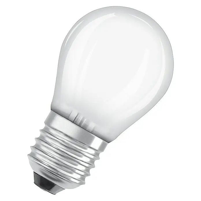 Osram Superstar LED-Lampe Glühlampenform E27 matt - E27, Dimmbar, Warmweiß, 470 lm, 5 W, Matt - Nahaufnahme einer matten LED-Lampe mit E27-Sockel, ideal für stimmungsvolle Beleuchtung.