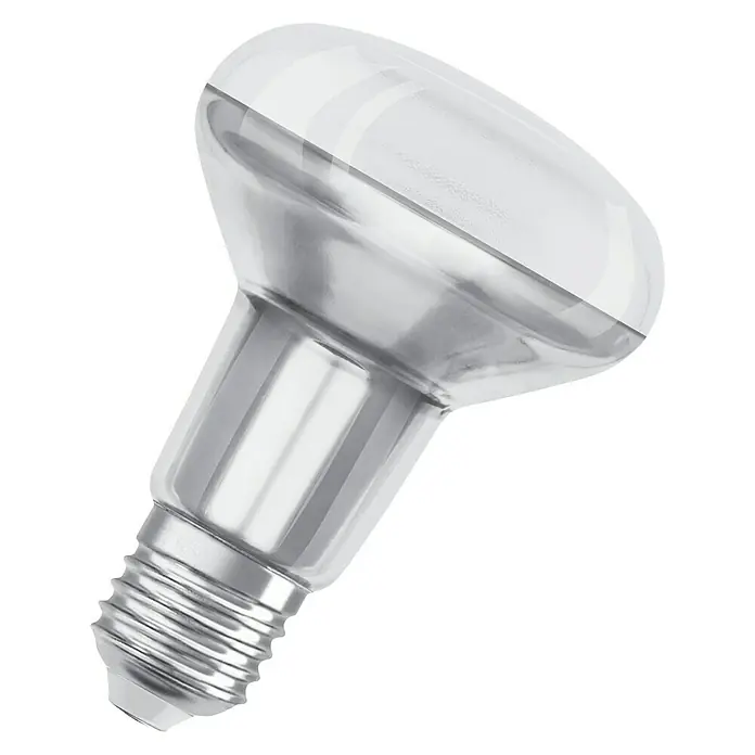 Osram Superstar LED-Lampe R80 Dimmable - E27, Dimmbar, Warmweiß, 670 lm - Abbildung einer Reflektorlampe.