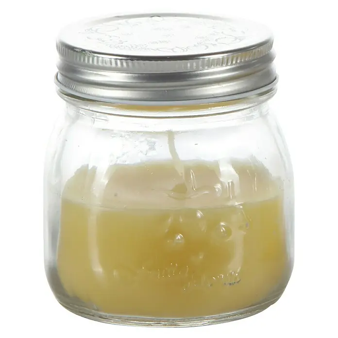 Duftkerze Citronella Potty im Glas - Ø x H: 8 x 9 cm - Kerze im Einmachglas mit silberfarbenem Deckel. Die gelbe Kerze sorgt für eine warme Atmosphäre und ist ein dekoratives Element.