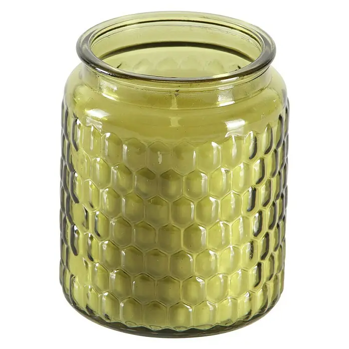 Duftkerze im Glas Massiccio Citronella - Ø x H: 10 x 12 cm, Gelb - Ein grünes Glasgefäß mit Honigwabenmuster und breiter Öffnung. Ideal für Kerzen oder als dekoratives Element.