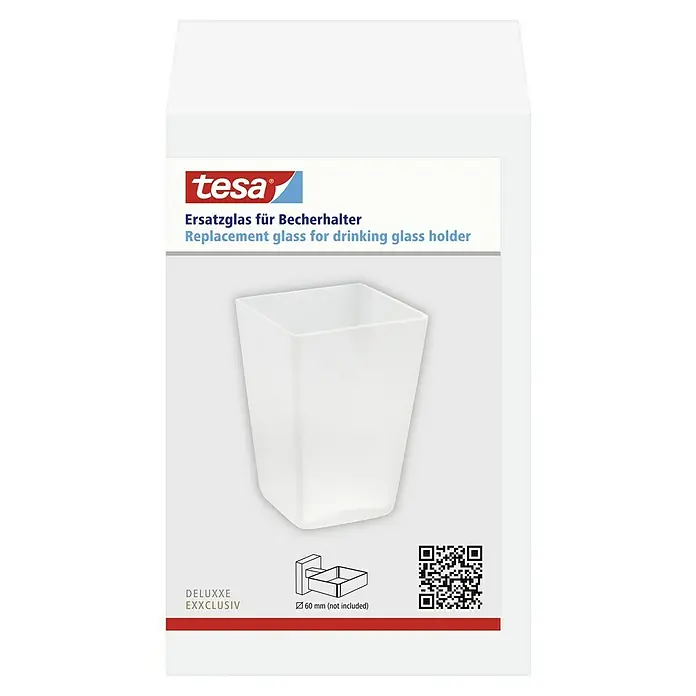 Tesa Ersatz-Zahnputzglas - Glas, Satiniert - Produktverpackung: Tesa Ersatzglas für Becherhalter, eine praktische und stilvolle Ergänzung für jedes Badezimmer, die Funktionalität und Ästhetik vereint.