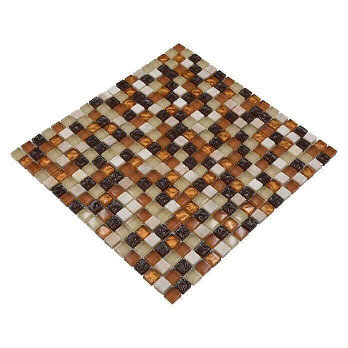 Mosaikfliese Quadrat Crystal Mix XCM M83030,5 x 32,2 cm, Beige/Braun, Glänzend Diagonal View