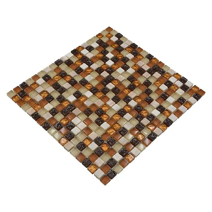 Mosaikfliese Quadrat Crystal Mix XCM M830 - 30,5 x 32,2 cm, Beige/Braun, Glänzend - Quadratische Mosaikfliese mit Brauntönen, Beige und Weiß, die ein elegantes und vielseitiges Design für Innenräume bietet.