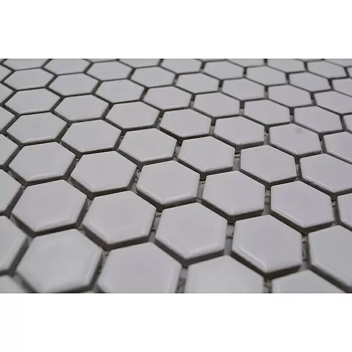 Mosaikfliese Hexagon Uni HX 055 - 26 x 30 cm, Weiß, Matt - Detailaufnahme