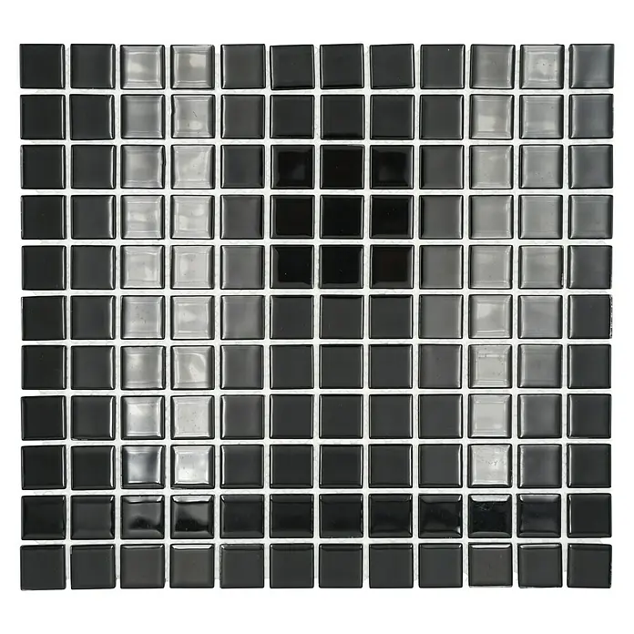 Mosaikfliese Quadrat Crystal Uni CM 4050 - 32,7 x 30,2 cm, Schwarz, Glänzend - Quadratisches Mosaikfliesenmuster mit eleganten schwarzen und grauen Farbtönen, perfekt für stilvolle Wand- oder Bodengestaltungen.