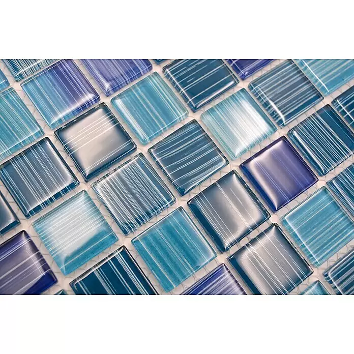 Mosaikfliese Quadrat Crystal CM 4285 - 32,7 x 30,2 cm, Blau, Glänzend - Detailaufnahme