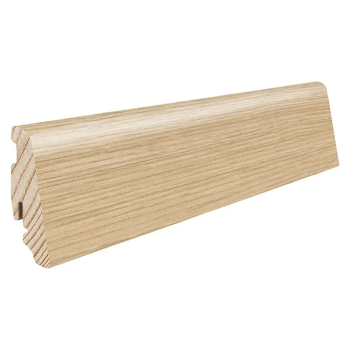 Living by Haro Sockelleiste Eiche Apulia Puro - 220 cm x 19 mm x 58 mm - Profilleiste aus Holz. Das helle, unbehandelte Holz mit sichtbarer Maserung ist ideal für den Innenausbau und verleiht Räumen einen natürlichen Look.