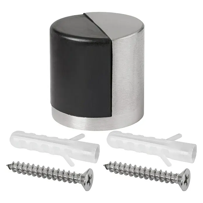Türstopper Inox 40x40 mm - Ø x H: 40 x 40 mm, Montageart: Schrauben, Silber/Schwarz - Ein Türstopper aus Edelstahl mit Schrauben und Dübeln für eine sichere und einfache Montage.