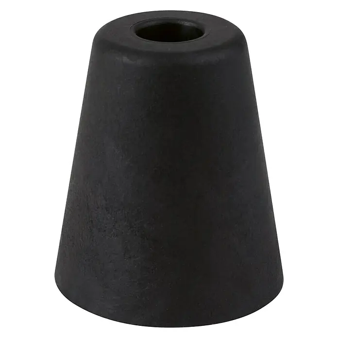 Türstopper - Ø x H: 70 x 80 mm, Schwarz - Nahaufnahme eines konischen, schwarzen Türstoppers mit einer zylindrischen Aussparung auf einer schwarzen Oberfläche.