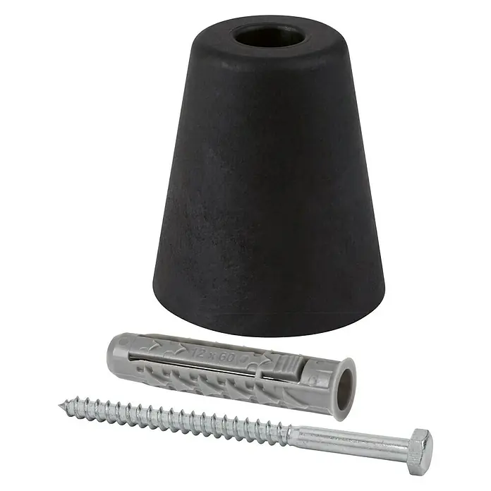Türstopper - Ø x H: 70 x 80 mm, Schwarz - Schwarzer Türstopper mit Dübel und Schraube, ideal für die Montage.