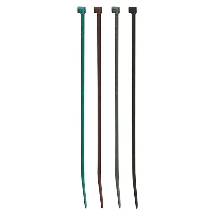 Set de bridas para cables - Blanco, Largo: 14 cm, 50 ud. - Primer plano de cuatro bridas para cables en turquesa, rojo, gris y negro, que muestran sujetadores versátiles para diversas aplicaciones.
