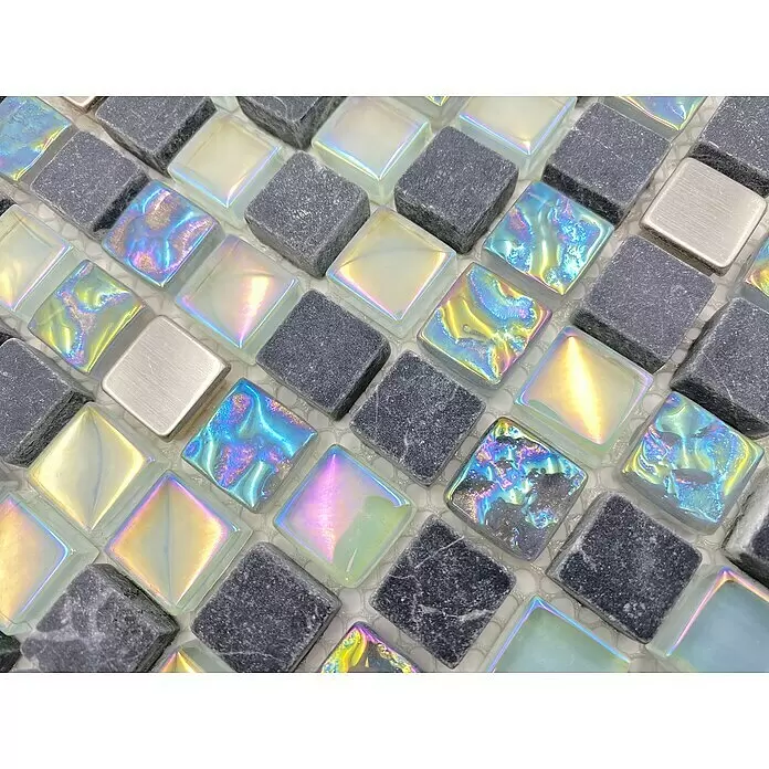 Mosaikfliese Crystal Mix XCM M840 - 30,5 x 32,2 cm, Grau, Glänzend - Detailaufnahme