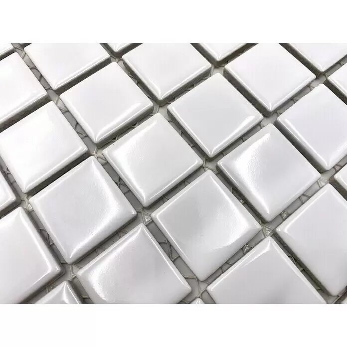 Mosaikfliese Quadrat Uni B 100 - 32,6 x 30 cm, Weiß, Glänzend - Detailaufnahme