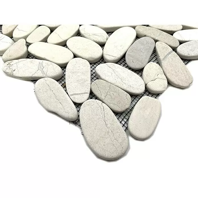 Mosaikfliese Kiesel Uni XKS IN14 - 30,5 x 30,5 cm, Weiß, Matt - Detailaufnahme