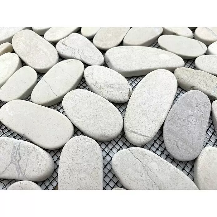 Mosaikfliese Kiesel Uni XKS IN14 - 30,5 x 30,5 cm, Weiß, Matt - Detailaufnahme