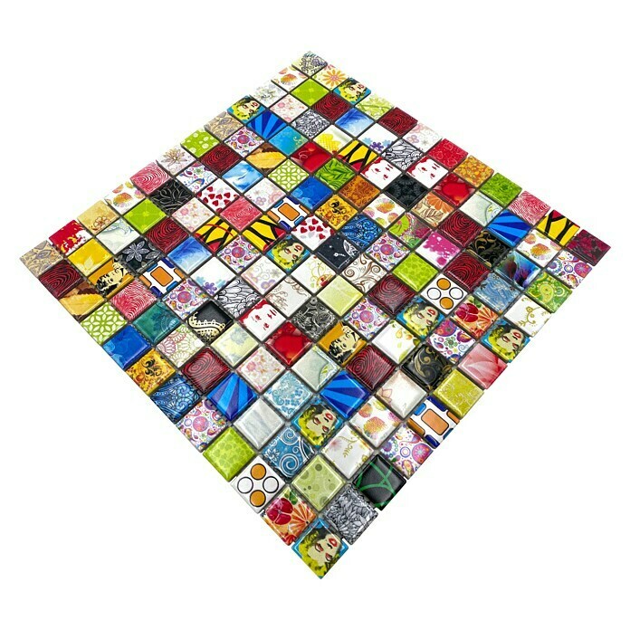 Mosaikfliese Quadrat Mix CG STAR30 x 30 cm, Mehrfarbig, Glänzend Diagonal View