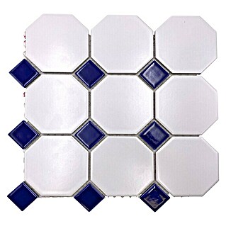 Mozaïektegel achthoek G 944N (30 x 30 cm, Wit/blauw, Mat)