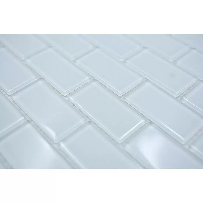 Mosaikfliese Brick Crystal CM B400 - 32,2 x 31 cm, Weiß, Glänzend - Glänzende weiße Glas-Subway-Mosaikfliesen.