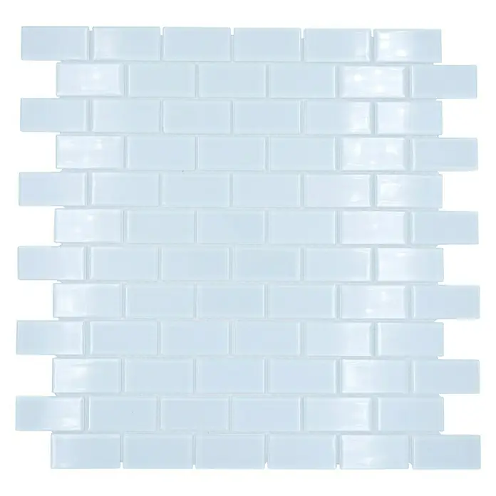 Mosaikfliese Brick Crystal CM B400 - 32,2 x 31 cm, Weiß, Glänzend - Weisse glänzende Backstein-Mosaikfliesen, angeordnet im traditionellen versetzten Muster, ideal für Küchenrückwände oder Badezimmerakzente.