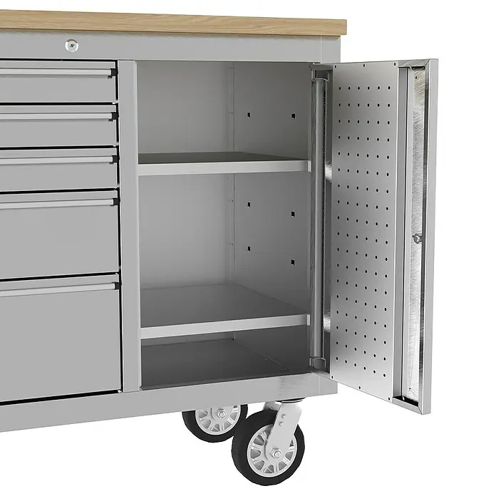 Güde Werkstattwagen GW 5/1 INOX - 493 x 1.148 x 905 mm, Anzahl Schubladen: 5 Stk., Silber, Anzahl Türen: 1 Stk. - Werkzeugwagen mit Schubladen und Schrank mit Lochplatte und Einlegeböden für Werkstatt oder Garage.