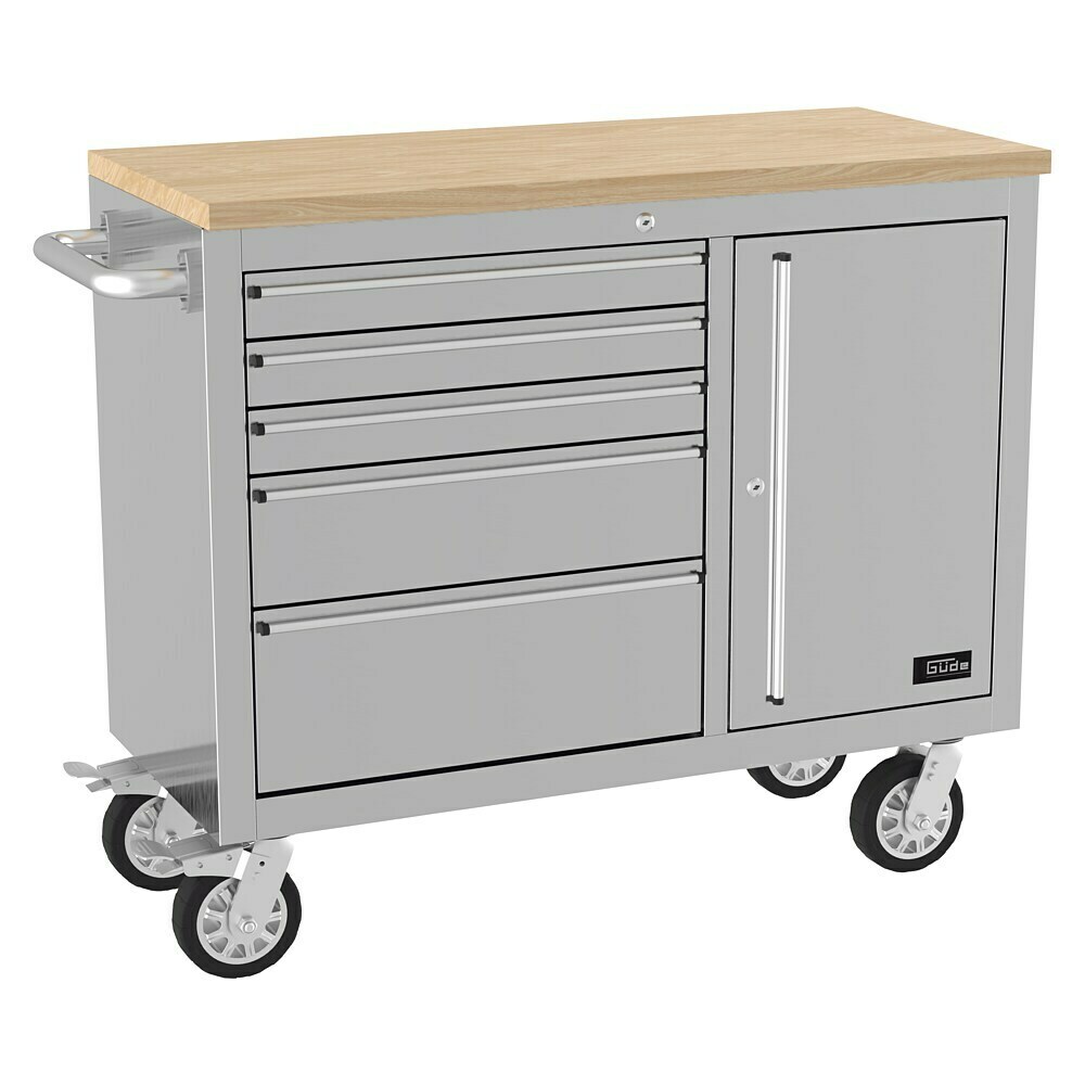 Produktbild von Güde Edelstahl Werkbank GW 5 INOX – 66,8x49,3x90,5 Cm, 5 Schubladen, 300 Kg Tragkraft, Rollbar