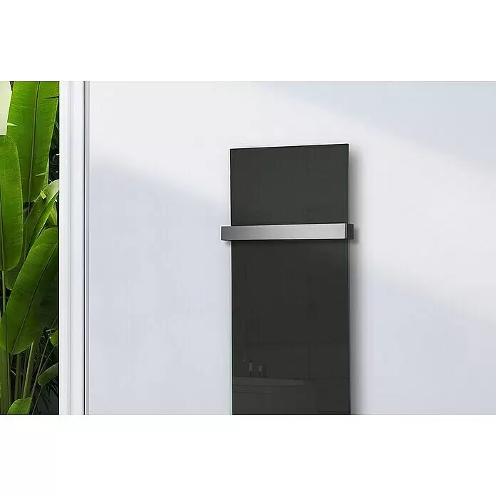 Szagato Designheizkörper Montevideo - B x H: 470 x 1.200 mm, Wärmeleistung bei Vorlauftemperatur von 75 °C (D: 50): 799 W, Grau, Silber, Mit 1 Handtuchhalter (50 mm) - Stimmungsaufnahme